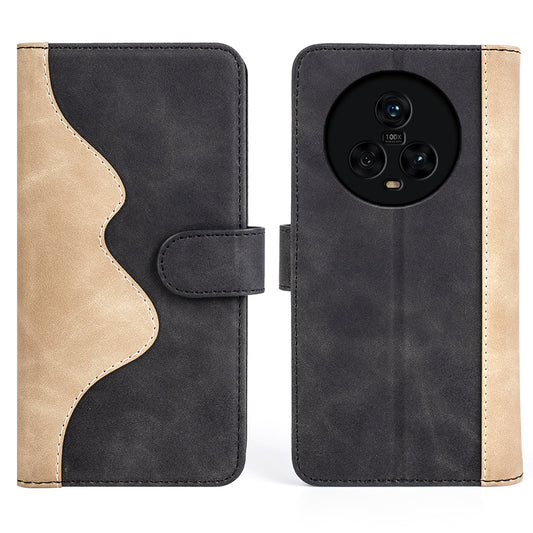 Dual Color Phone Shell for Honor Magic5 Splicing Leather Wallet Anti-Drop Cover Flip Stand Phone Case