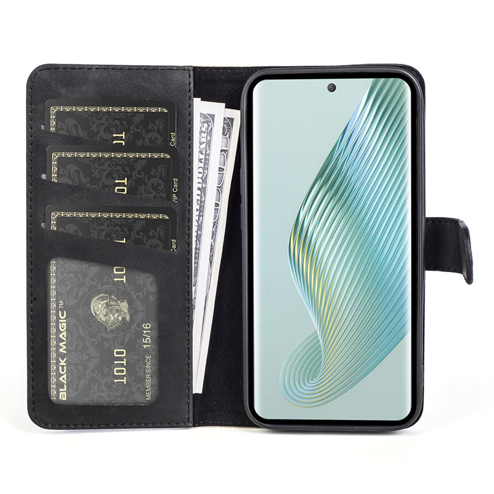 Dual Color Phone Shell for Honor Magic5 Splicing Leather Wallet Anti-Drop Cover Flip Stand Phone Case