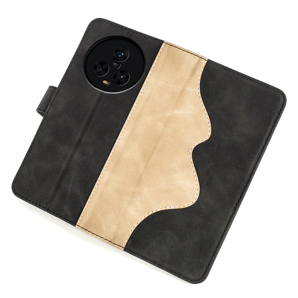 Dual Color Phone Shell for Honor Magic5 Splicing Leather Wallet Anti-Drop Cover Flip Stand Phone Case