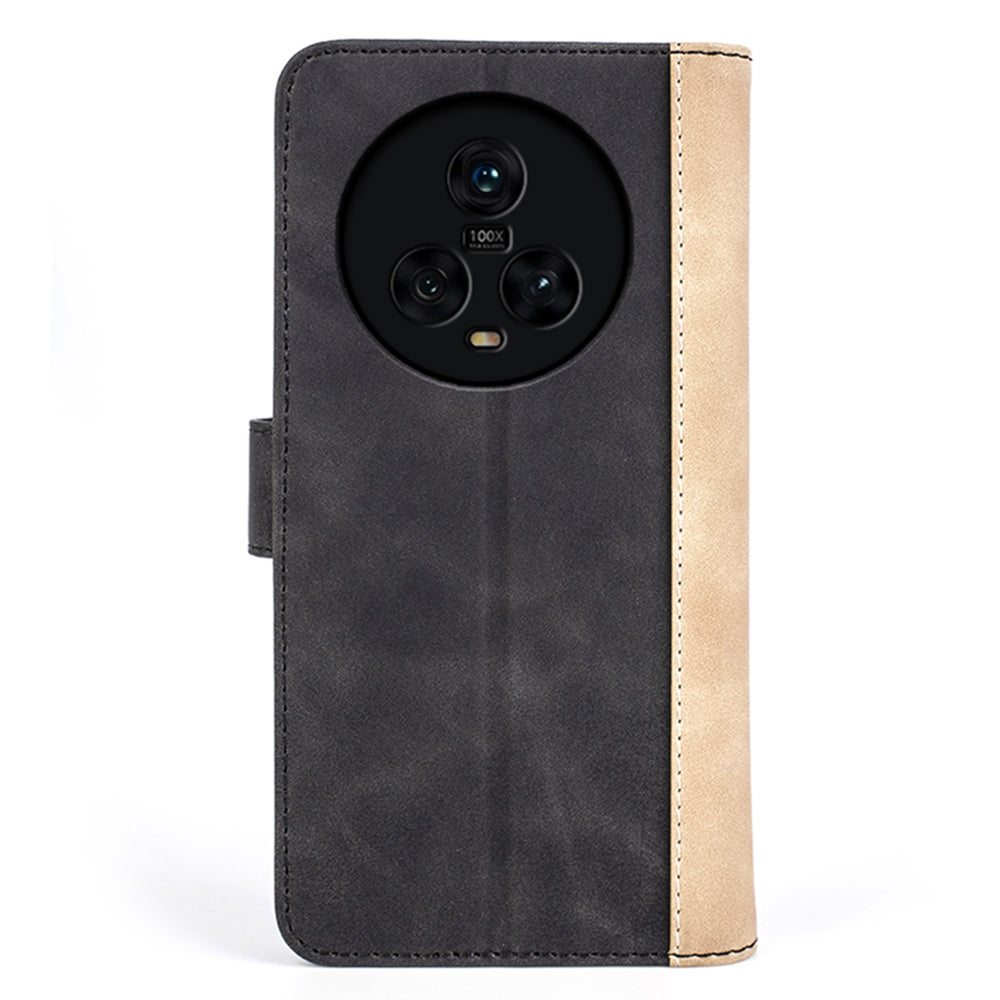Dual Color Phone Shell for Honor Magic5 Splicing Leather Wallet Anti-Drop Cover Flip Stand Phone Case