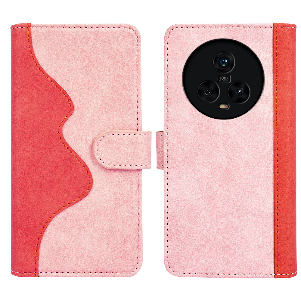 Dual Color Phone Shell for Honor Magic5 Splicing Leather Wallet Anti-Drop Cover Flip Stand Phone Case