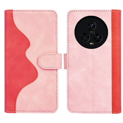 Dual Color Phone Shell for Honor Magic5 Splicing Leather Wallet Anti-Drop Cover Flip Stand Phone Case