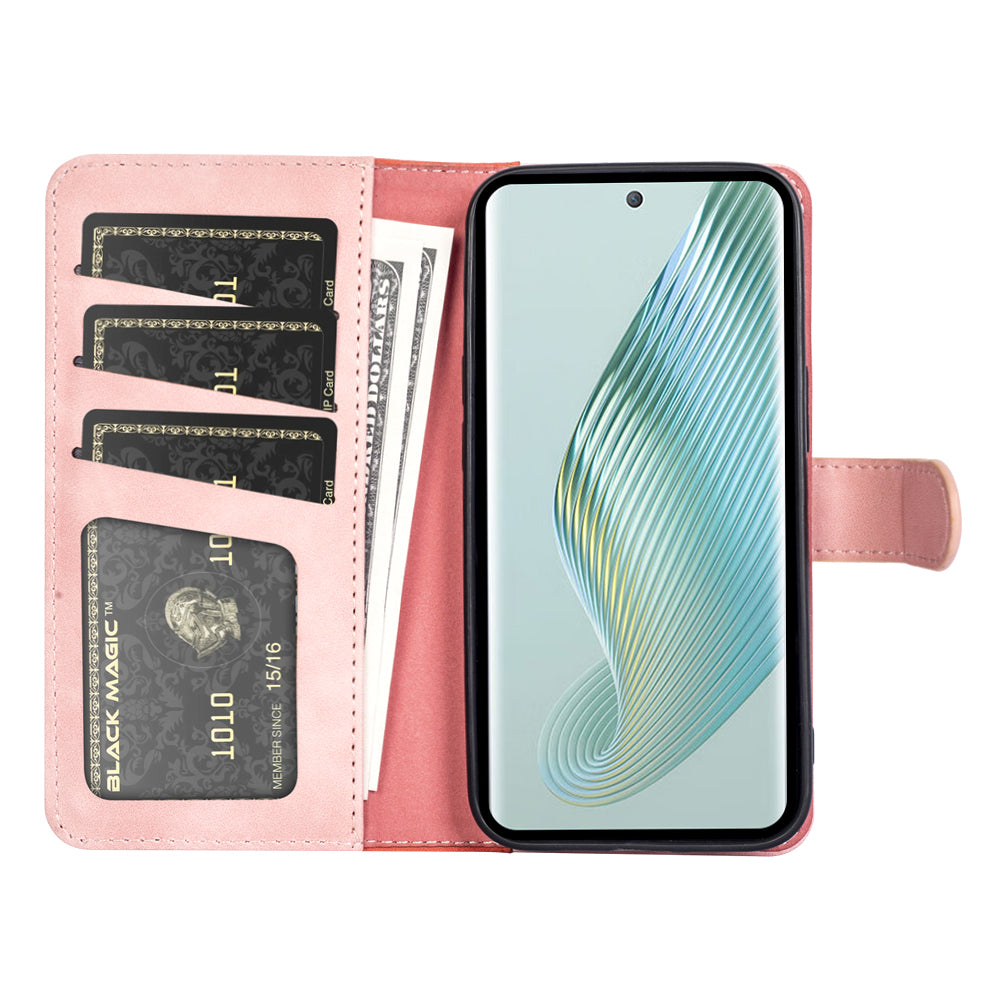 Dual Color Phone Shell for Honor Magic5 Splicing Leather Wallet Anti-Drop Cover Flip Stand Phone Case