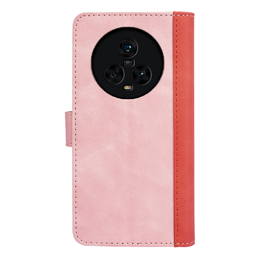 Dual Color Phone Shell for Honor Magic5 Splicing Leather Wallet Anti-Drop Cover Flip Stand Phone Case