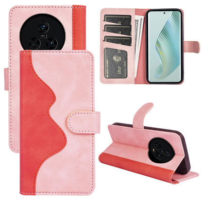 Dual Color Phone Shell for Honor Magic5 Splicing Leather Wallet Anti-Drop Cover Flip Stand Phone Case