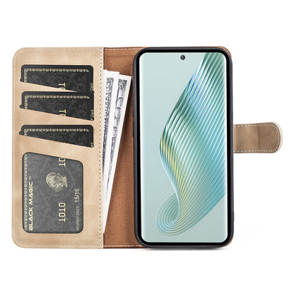 Dual Color Phone Shell for Honor Magic5 Splicing Leather Wallet Anti-Drop Cover Flip Stand Phone Case