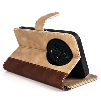 Dual Color Phone Shell for Honor Magic5 Splicing Leather Wallet Anti-Drop Cover Flip Stand Phone Case