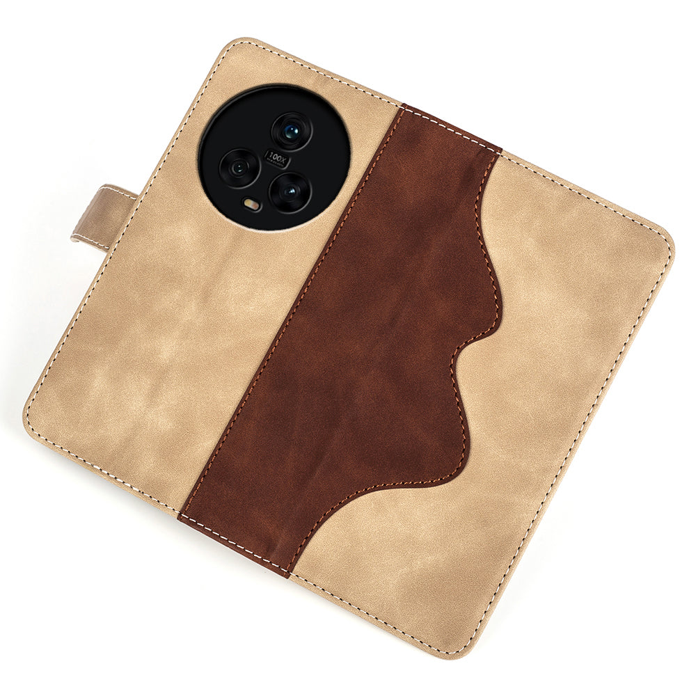 Dual Color Phone Shell for Honor Magic5 Splicing Leather Wallet Anti-Drop Cover Flip Stand Phone Case