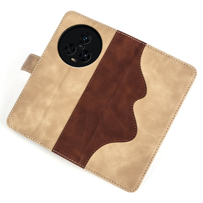 Dual Color Phone Shell for Honor Magic5 Splicing Leather Wallet Anti-Drop Cover Flip Stand Phone Case