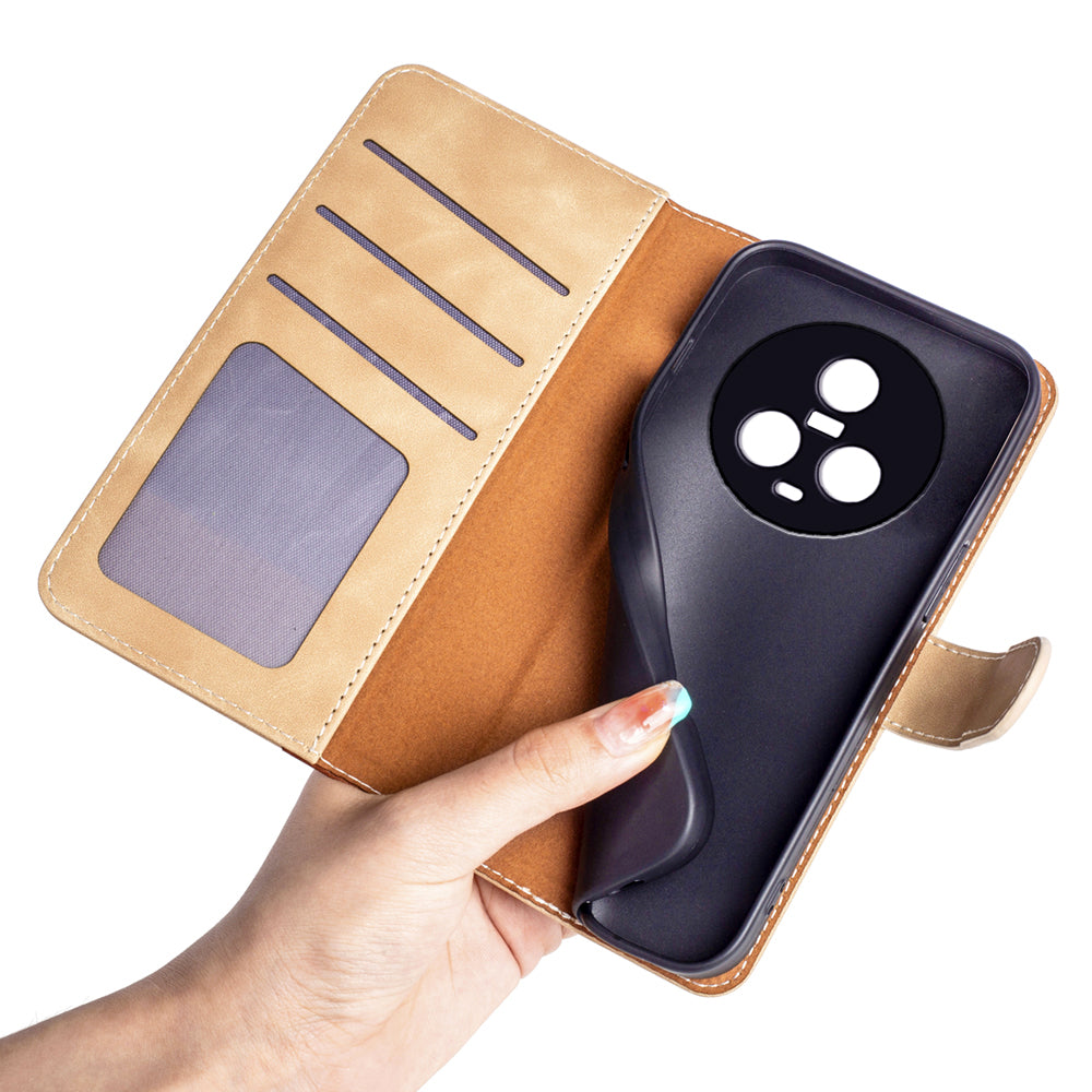 Dual Color Phone Shell for Honor Magic5 Splicing Leather Wallet Anti-Drop Cover Flip Stand Phone Case