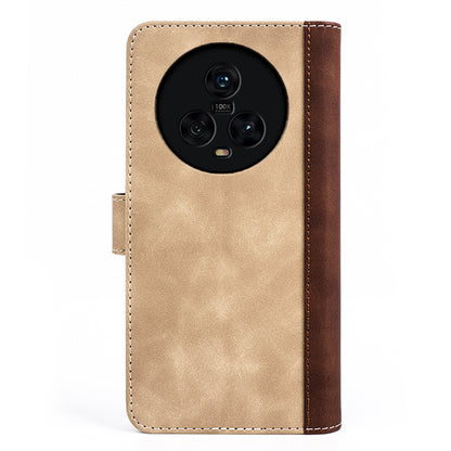 Dual Color Phone Shell for Honor Magic5 Splicing Leather Wallet Anti-Drop Cover Flip Stand Phone Case