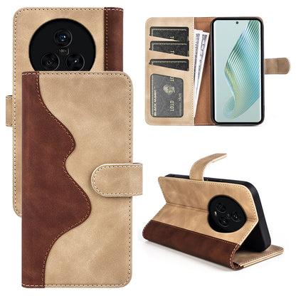 Dual Color Phone Shell for Honor Magic5 Splicing Leather Wallet Anti-Drop Cover Flip Stand Phone Case