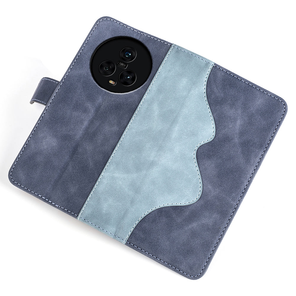 Dual Color Phone Shell for Honor Magic5 Splicing Leather Wallet Anti-Drop Cover Flip Stand Phone Case