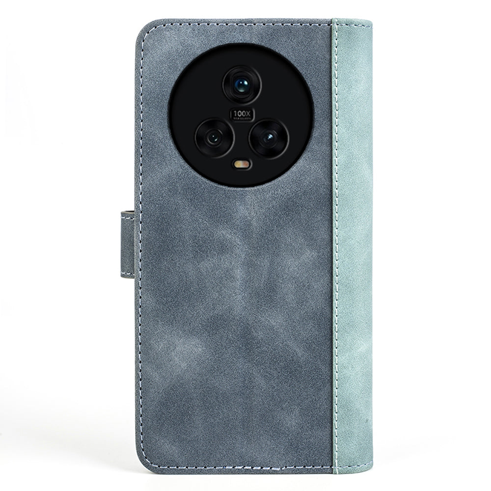 Dual Color Phone Shell for Honor Magic5 Splicing Leather Wallet Anti-Drop Cover Flip Stand Phone Case