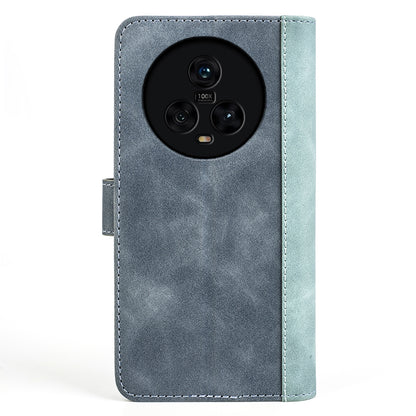 Dual Color Phone Shell for Honor Magic5 Splicing Leather Wallet Anti-Drop Cover Flip Stand Phone Case