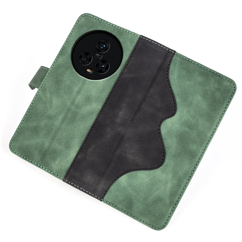 Dual Color Phone Shell for Honor Magic5 Splicing Leather Wallet Anti-Drop Cover Flip Stand Phone Case