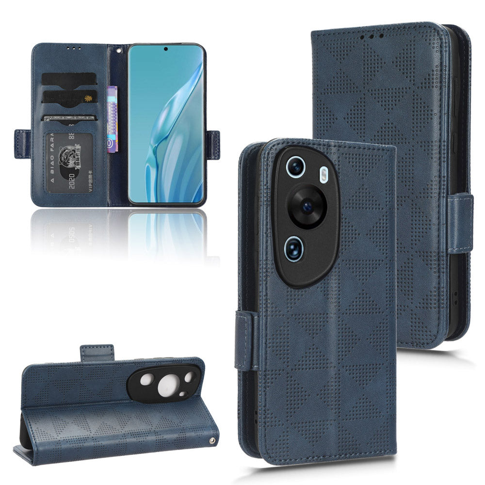 For Huawei P60 Art PU Leather+TPU Mobile Phone Case Imprinted Triangle Stand Wallet Shell