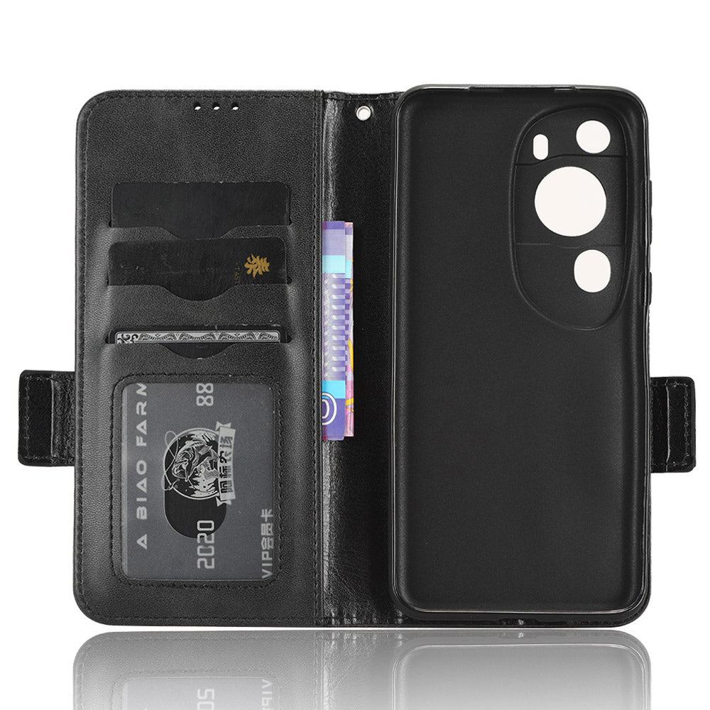 For Huawei P60 Art PU Leather+TPU Mobile Phone Case Imprinted Triangle Stand Wallet Shell