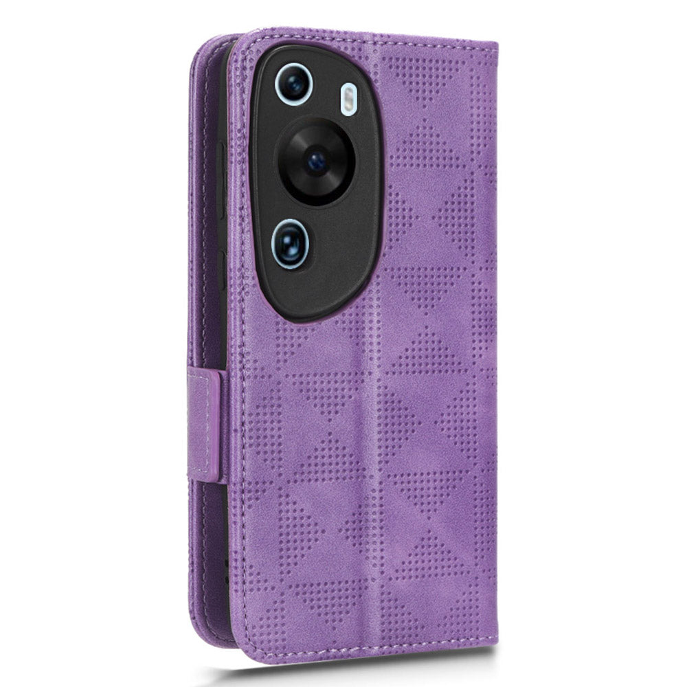 For Huawei P60 Art PU Leather+TPU Mobile Phone Case Imprinted Triangle Stand Wallet Shell