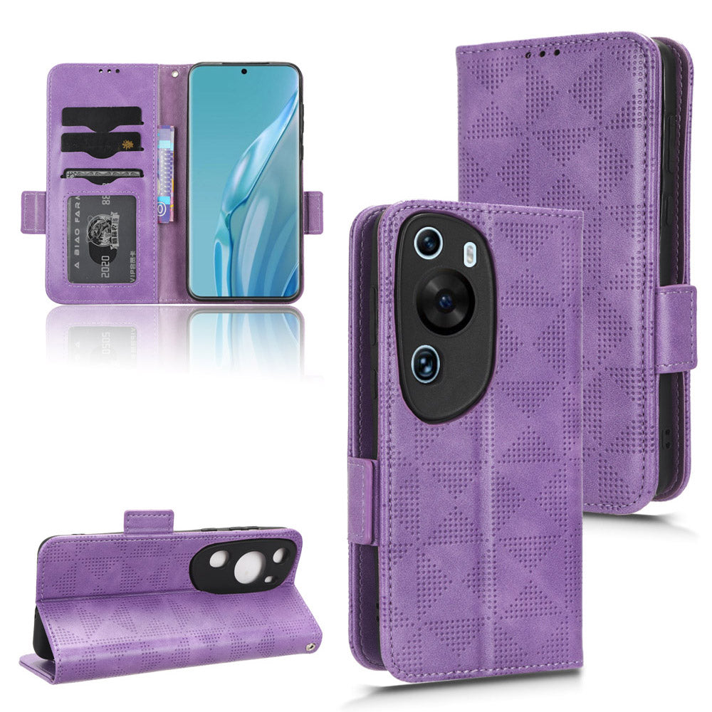 For Huawei P60 Art PU Leather+TPU Mobile Phone Case Imprinted Triangle Stand Wallet Shell