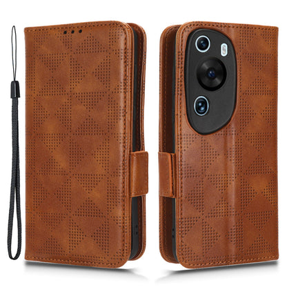For Huawei P60 Art PU Leather+TPU Mobile Phone Case Imprinted Triangle Stand Wallet Shell