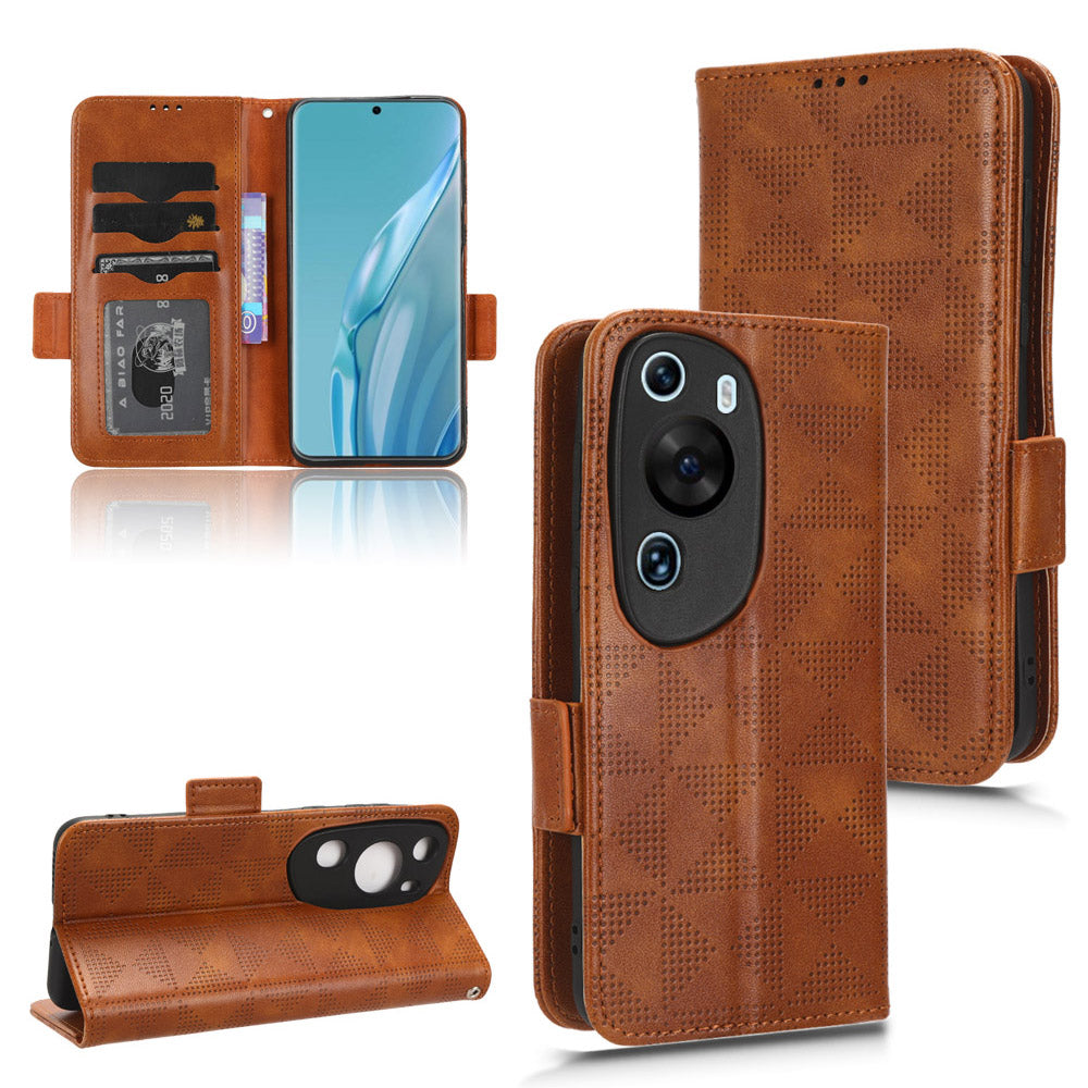 For Huawei P60 Art PU Leather+TPU Mobile Phone Case Imprinted Triangle Stand Wallet Shell