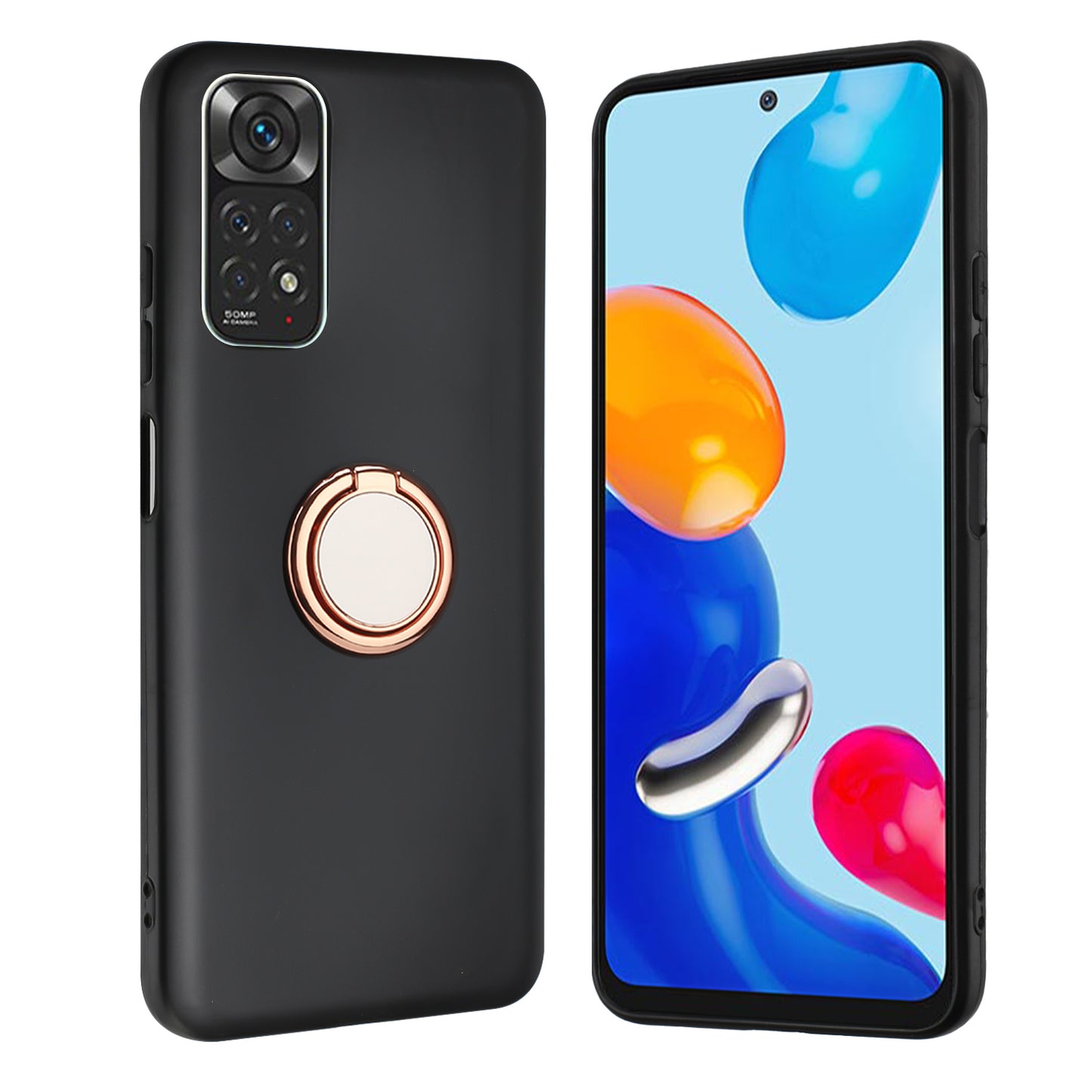 For Xiaomi Redmi Note 11S 4G / Note 11 4G (Qualcomm) Matte TPU Phone Case Ring Kickstand Cover Works for Magnetic Car Mount