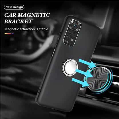 For Xiaomi Redmi Note 11S 4G / Note 11 4G (Qualcomm) Matte TPU Phone Case Ring Kickstand Cover Works for Magnetic Car Mount