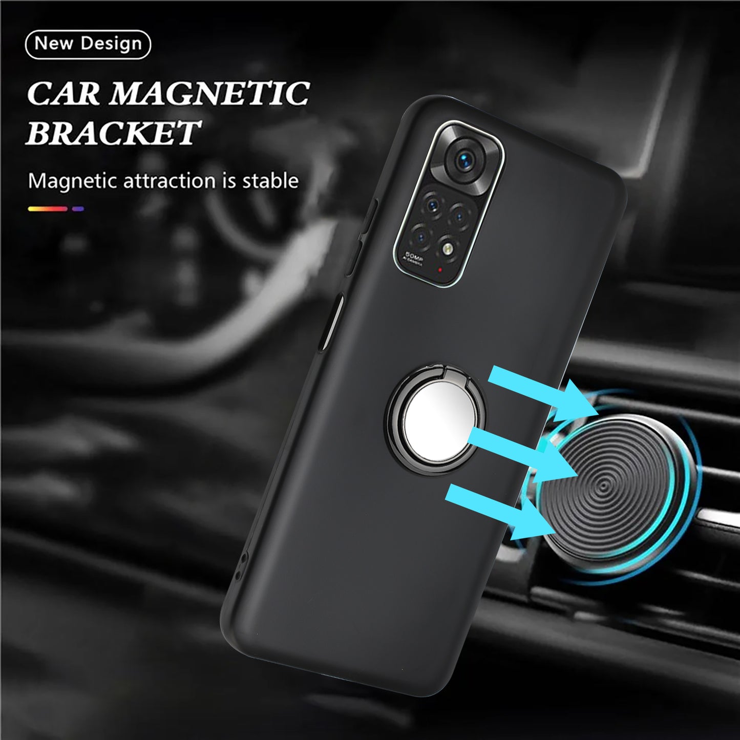 Matte TPU Phone Case for Xiaomi Redmi Note 12 Pro 4G / 11 Pro 4G (MediaTek) / Note 11 Pro 5G (Qualcomm) Ring Kickstand Cover Works for Magnetic Car Mount