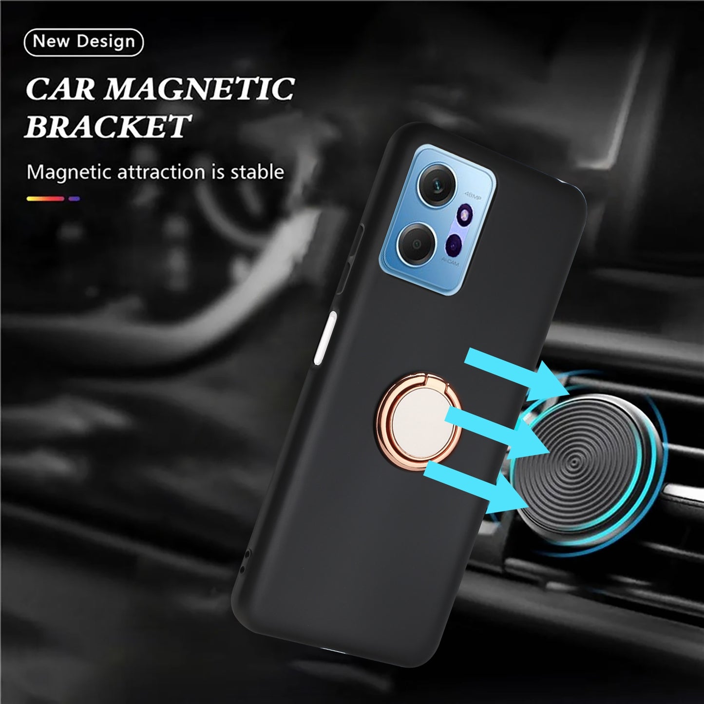 Ring Kickstand Cover for Xiaomi Redmi Note 12 4G Matte TPU Phone Case Works for Magnetic Car Mount