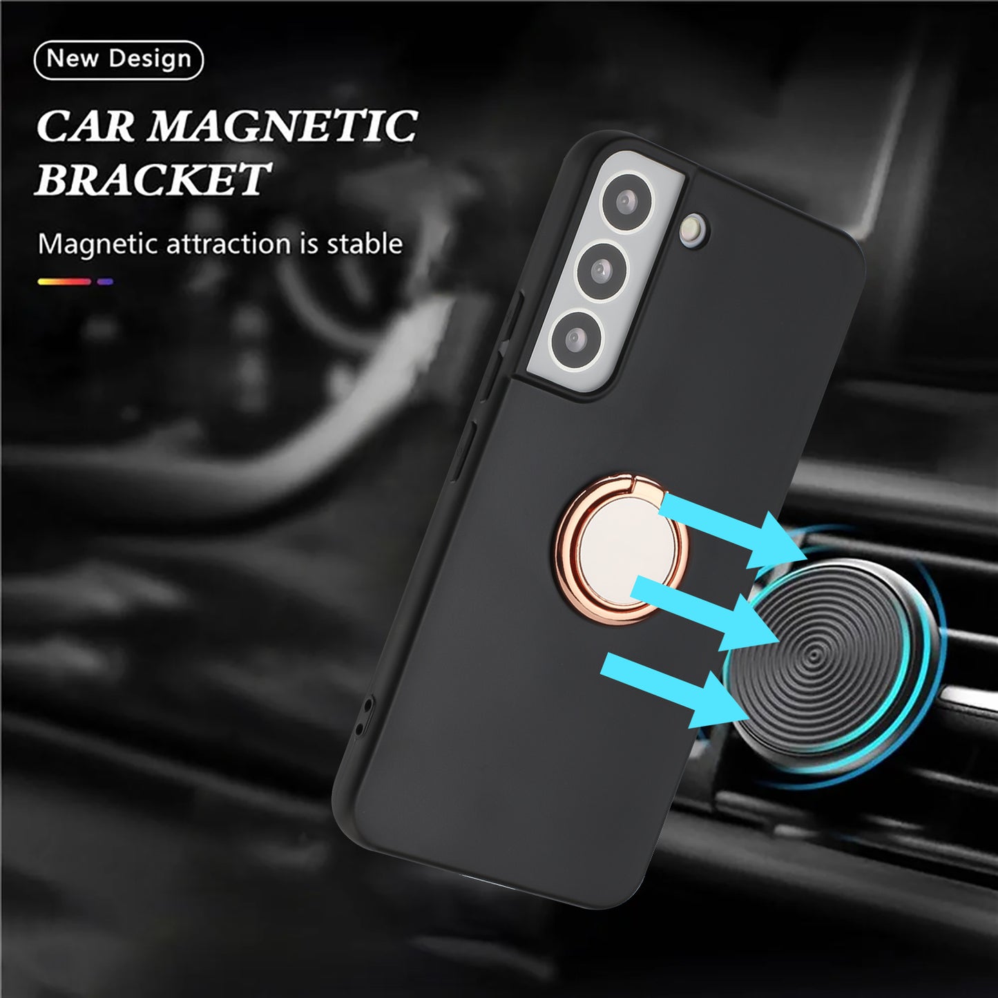 Ring Kickstand Cover for Samsung Galaxy S22 5G Anti-drop Matte TPU Phone Case Works for Magnetic Car Mount