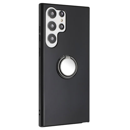 TPU Matte Phone Case for Samsung Galaxy S23 Ultra Anti-drop Ring Kickstand Cover Works for Magnetic Car Mount