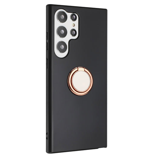 TPU Matte Phone Case for Samsung Galaxy S23 Ultra Anti-drop Ring Kickstand Cover Works for Magnetic Car Mount