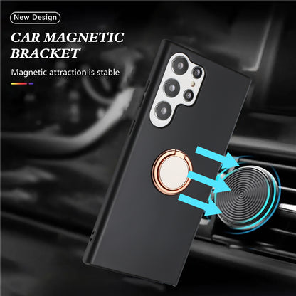 TPU Matte Phone Case for Samsung Galaxy S23 Ultra Anti-drop Ring Kickstand Cover Works for Magnetic Car Mount