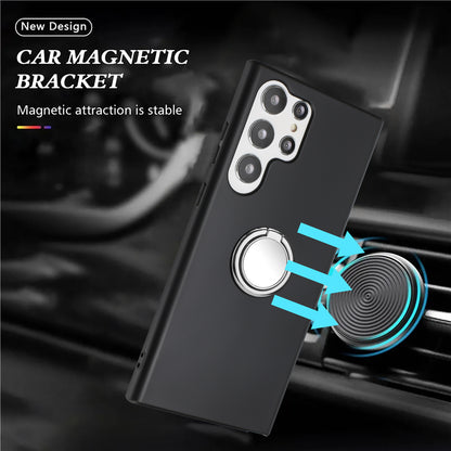 TPU Matte Phone Case for Samsung Galaxy S23 Ultra Anti-drop Ring Kickstand Cover Works for Magnetic Car Mount