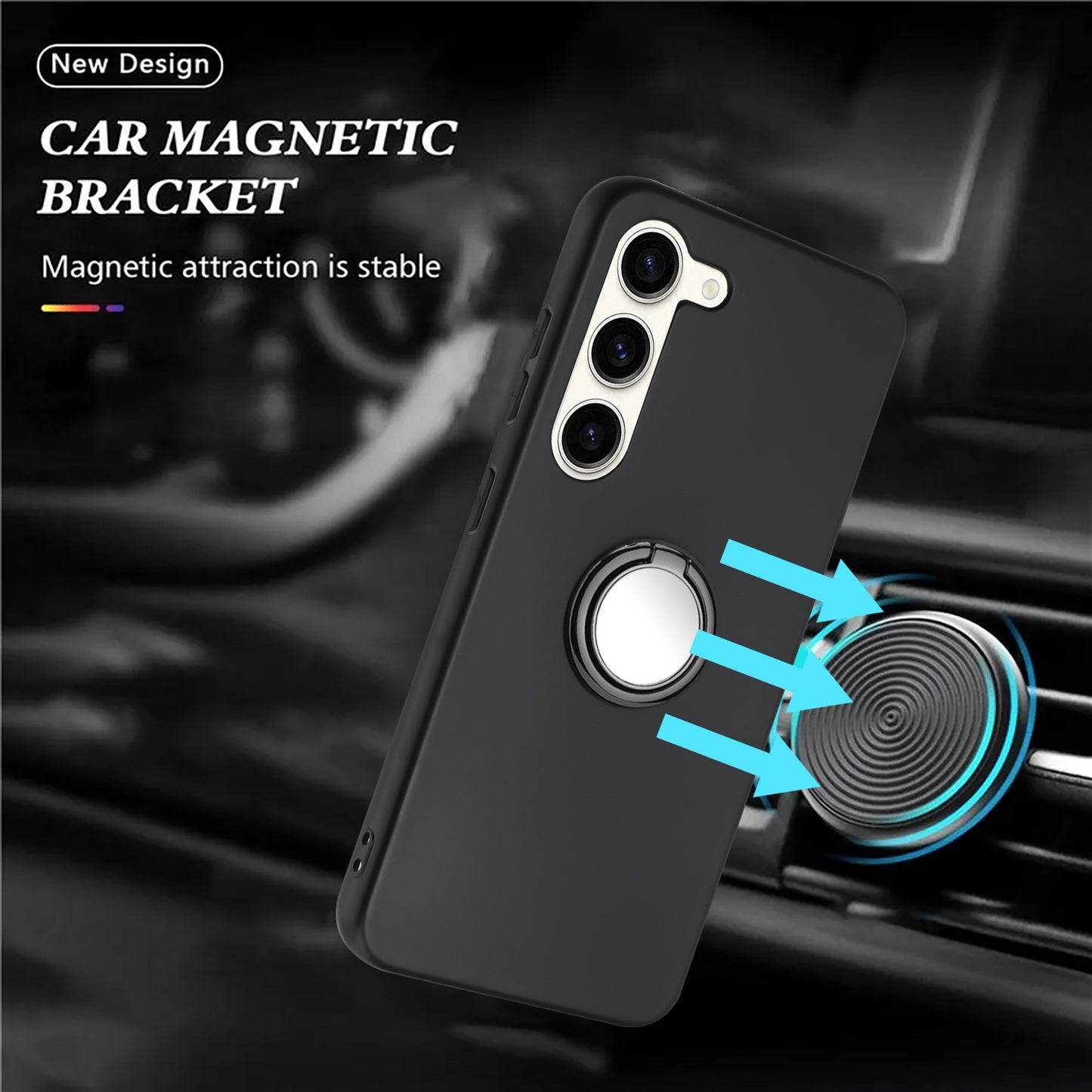 Shockproof Back Cover for Samsung Galaxy S23+ TPU Matte Phone Case with Ring Kickstand