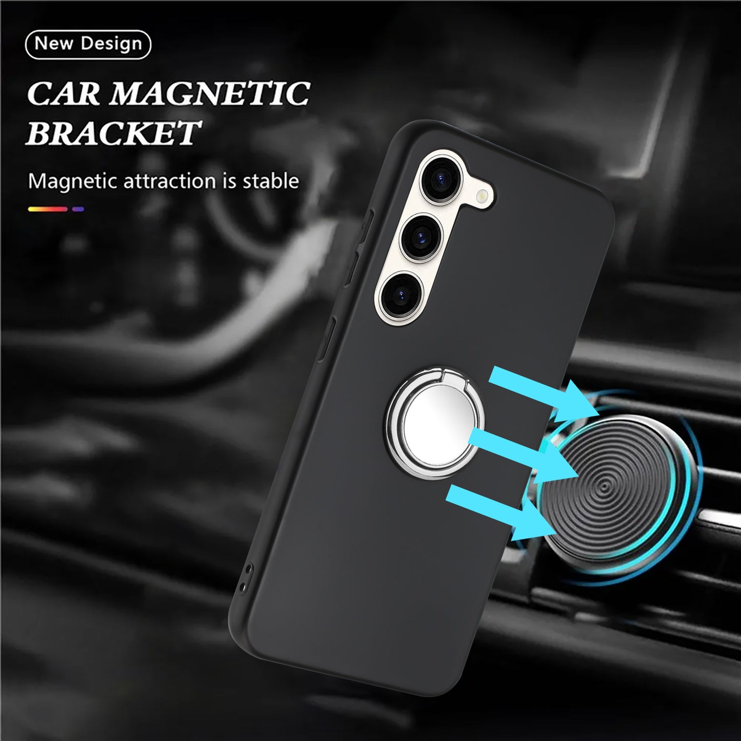 Shockproof Back Cover for Samsung Galaxy S23+ TPU Matte Phone Case with Ring Kickstand