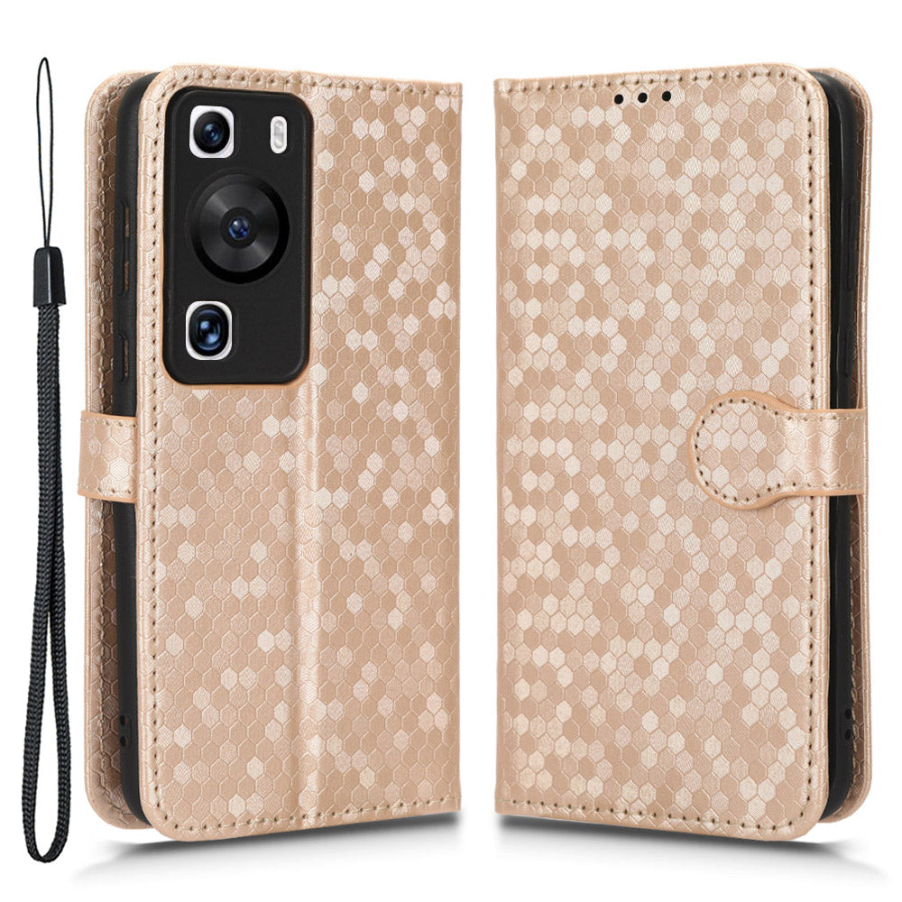 For Huawei P60 / P60 Pro Shockproof Case PU Leather Flip Cover Dot Pattern Imprinted Phone Case with Wallet