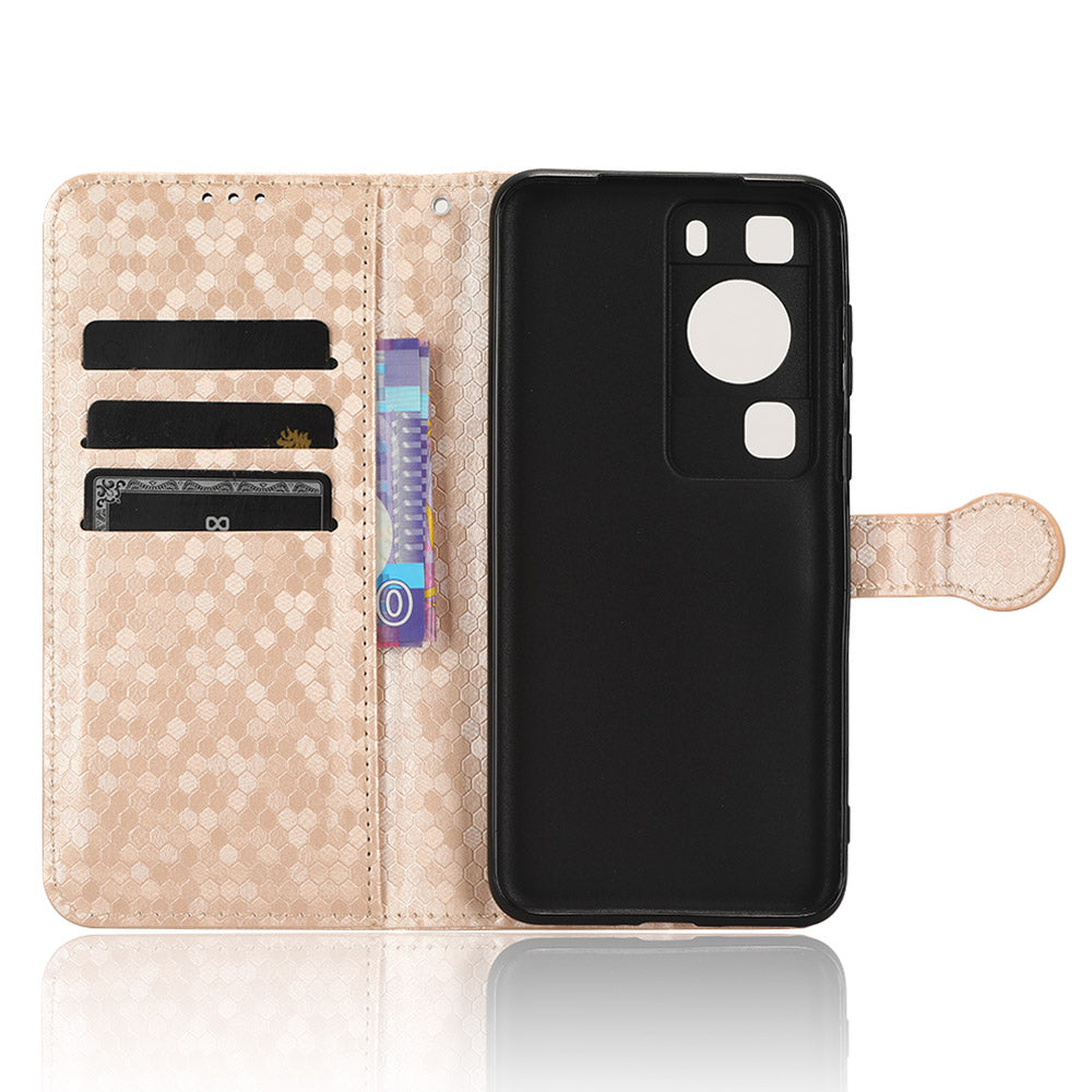 For Huawei P60 / P60 Pro Shockproof Case PU Leather Flip Cover Dot Pattern Imprinted Phone Case with Wallet