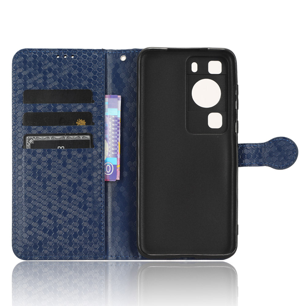 For Huawei P60 / P60 Pro Shockproof Case PU Leather Flip Cover Dot Pattern Imprinted Phone Case with Wallet