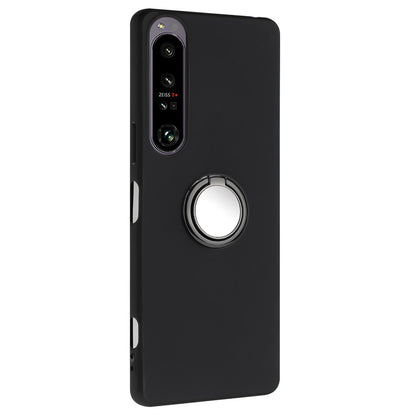 Soft TPU Back Cover for Sony Xperia 1 IV 5G Matte Anti-fall Phone Case with Ring Kickstand