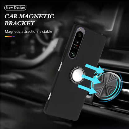 Soft TPU Back Cover for Sony Xperia 1 IV 5G Matte Anti-fall Phone Case with Ring Kickstand