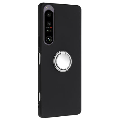 Soft TPU Back Cover for Sony Xperia 1 IV 5G Matte Anti-fall Phone Case with Ring Kickstand