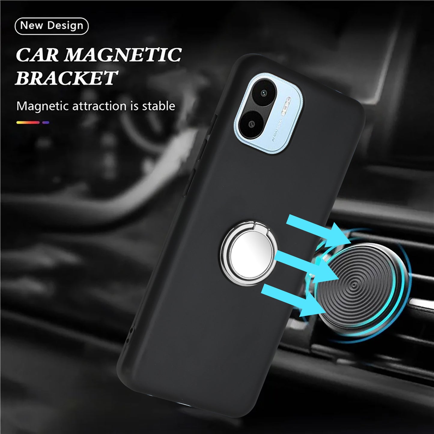 For Xiaomi Redmi A1 4G / A2 4G Soft TPU Back Cover Scratch Resistant Matte Phone Case with Ring Kickstand