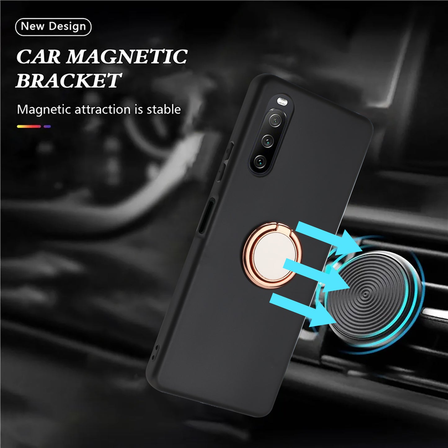 Matte Phone Case for Sony Xperia 10 IV 5G TPU Back Protective Cover with Rotary Ring Kickstand