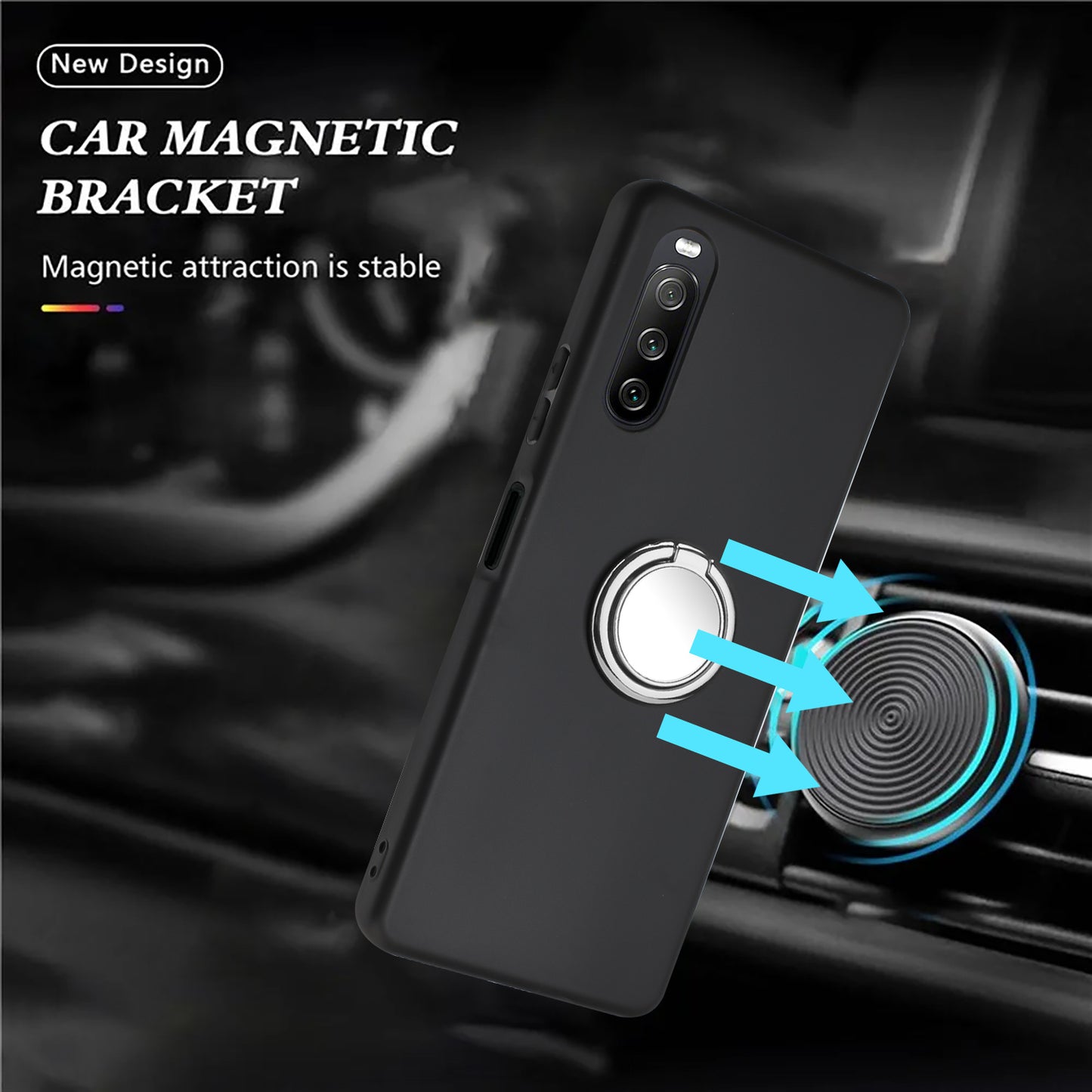 Matte Phone Case for Sony Xperia 10 IV 5G TPU Back Protective Cover with Rotary Ring Kickstand