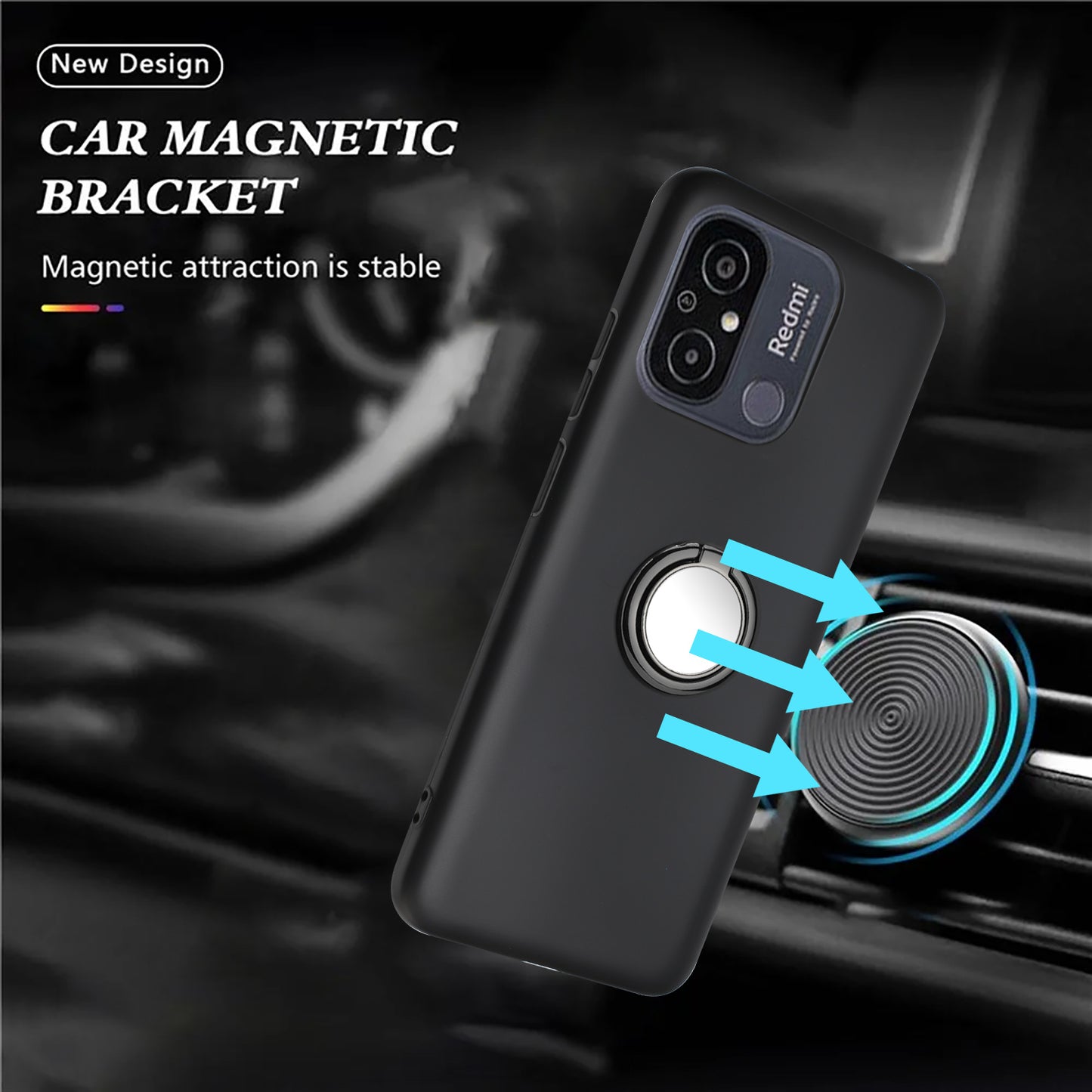 Phone Case for Xiaomi Redmi 11A 4G / 12C 4G TPU Matte Cover with Rotary Ring Kickstand