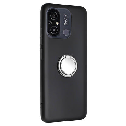 Phone Case for Xiaomi Redmi 11A 4G / 12C 4G TPU Matte Cover with Rotary Ring Kickstand