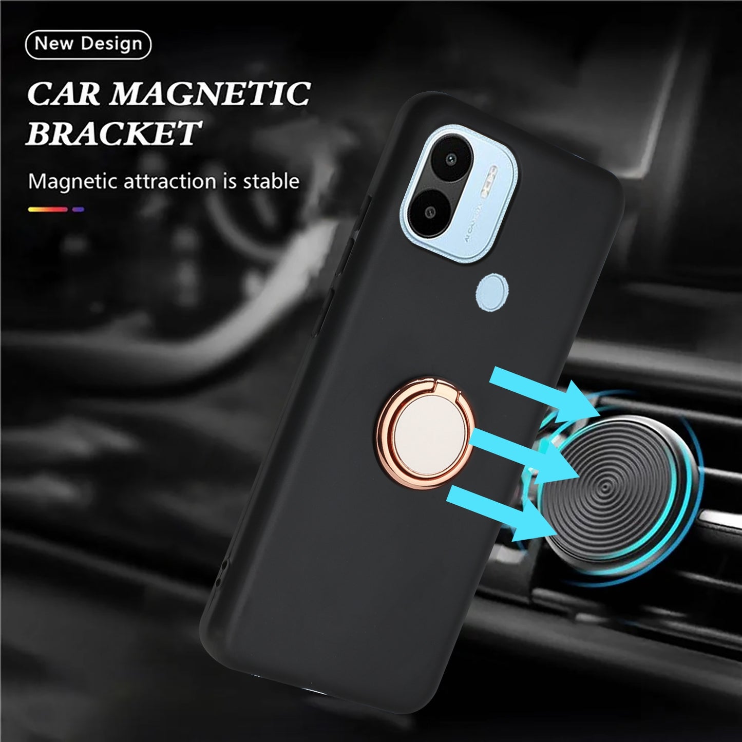 Matte Phone Case for Xiaomi Redmi A1+ 4G / A2+ 4G / Poco C50 4G TPU Cover with Rotary Ring Kickstand