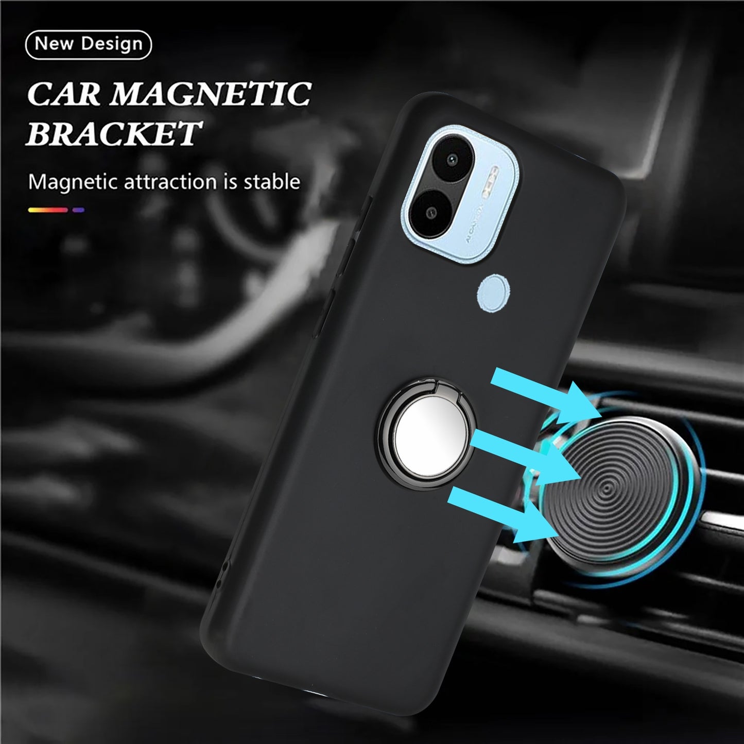 Matte Phone Case for Xiaomi Redmi A1+ 4G / A2+ 4G / Poco C50 4G TPU Cover with Rotary Ring Kickstand